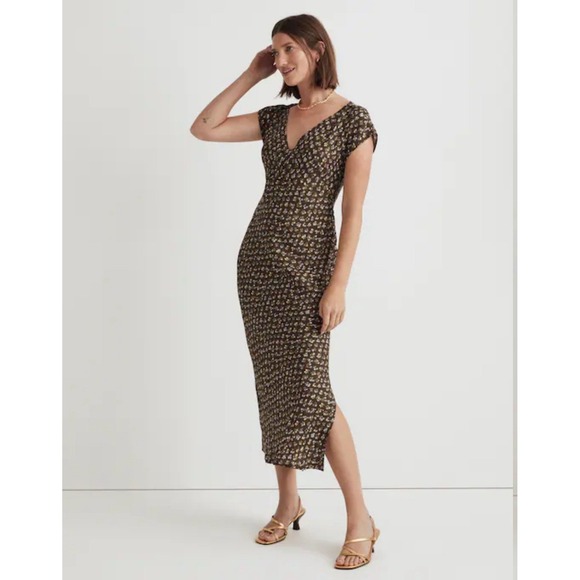 Madewell Dresses & Skirts - Madewell Dark green and Cream Patterned Midi Dress Size 8